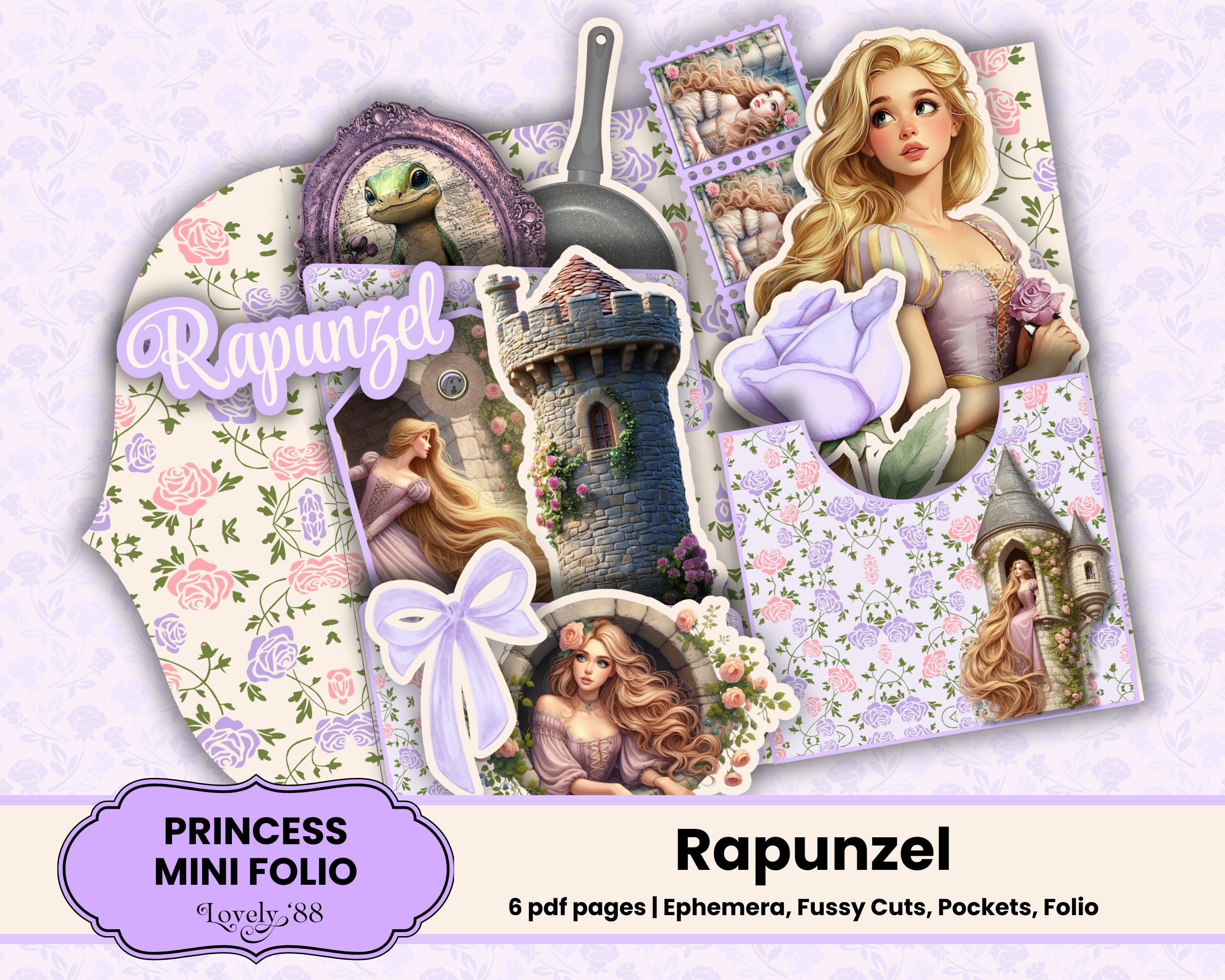 Rapunzel Folio / Rapunzel Junk Journal Kit / Rapunzel Ephemera, Fussy Cuts, Mini-folio, Princess Junk Journal