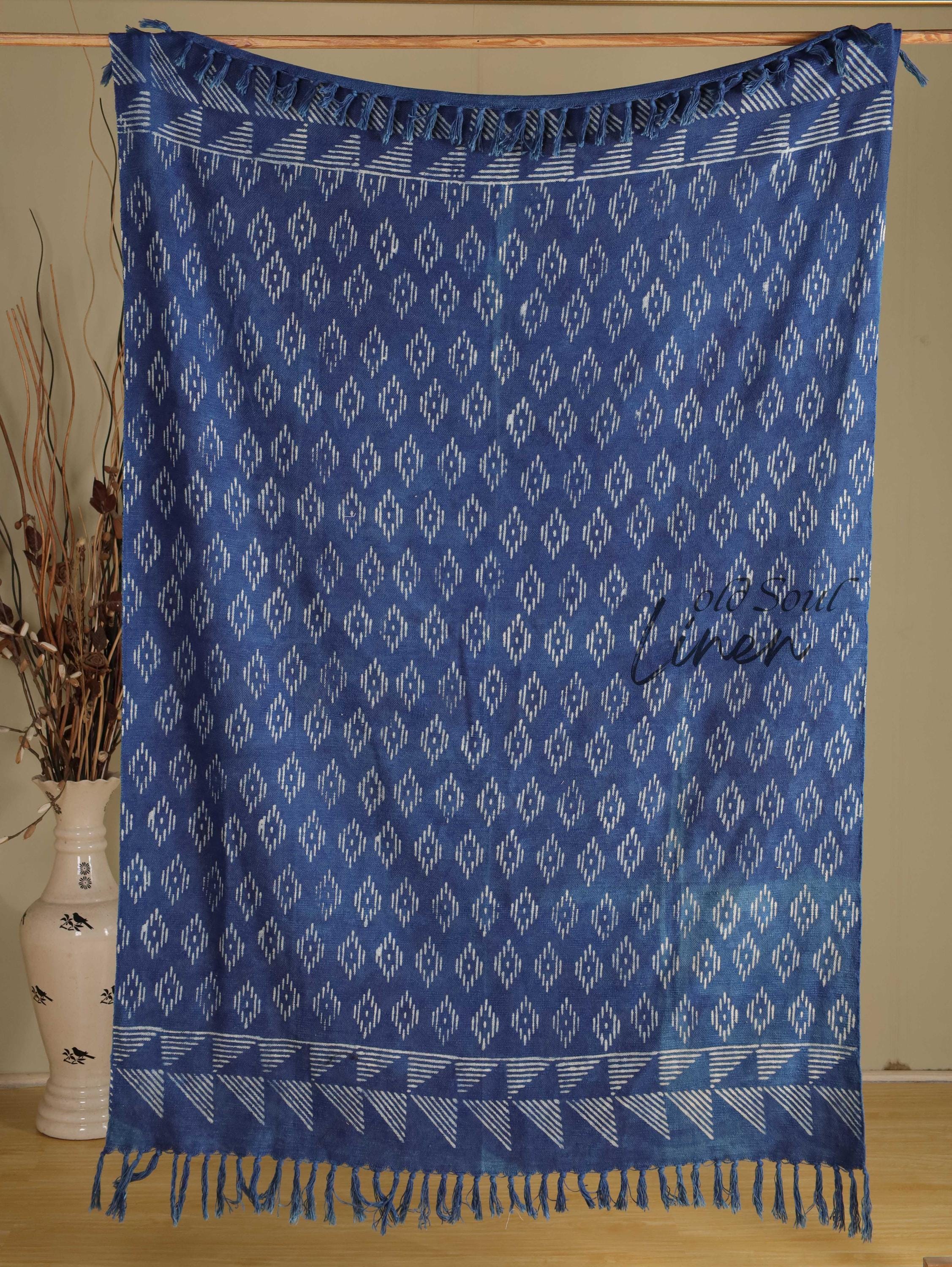 Coperta in cotone indaco, coperta boho, coperta stampata a mano, coperta 100% cotone, coperta da spiaggia, coperta da picnic fatta a mano, regalo per