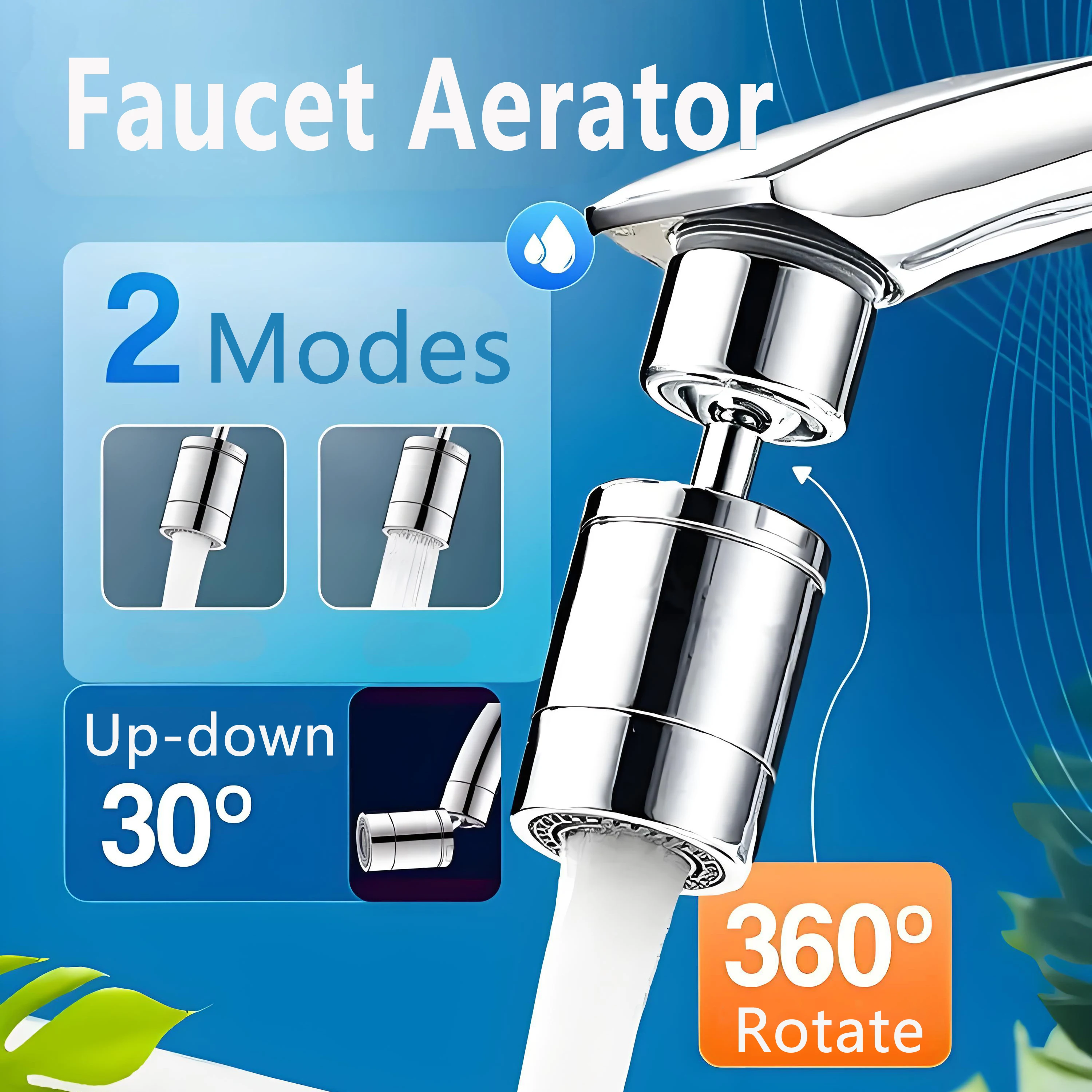 2 Modes Kitchen Faucet Spray Head Filter Adjustable 360° Rotary Splashback Tap Nozzle Bubbler Kitchen Sink Faucet Aerator