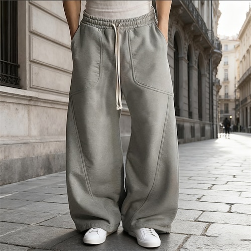 Herren Baggy-Jogginghose Jogginghose Hose Kordelzug Tasche Elastischer Bund Einfach Komfort Sport im Freien Täglich Mode Lässig Schwarz Grau Mikroelastisch Image