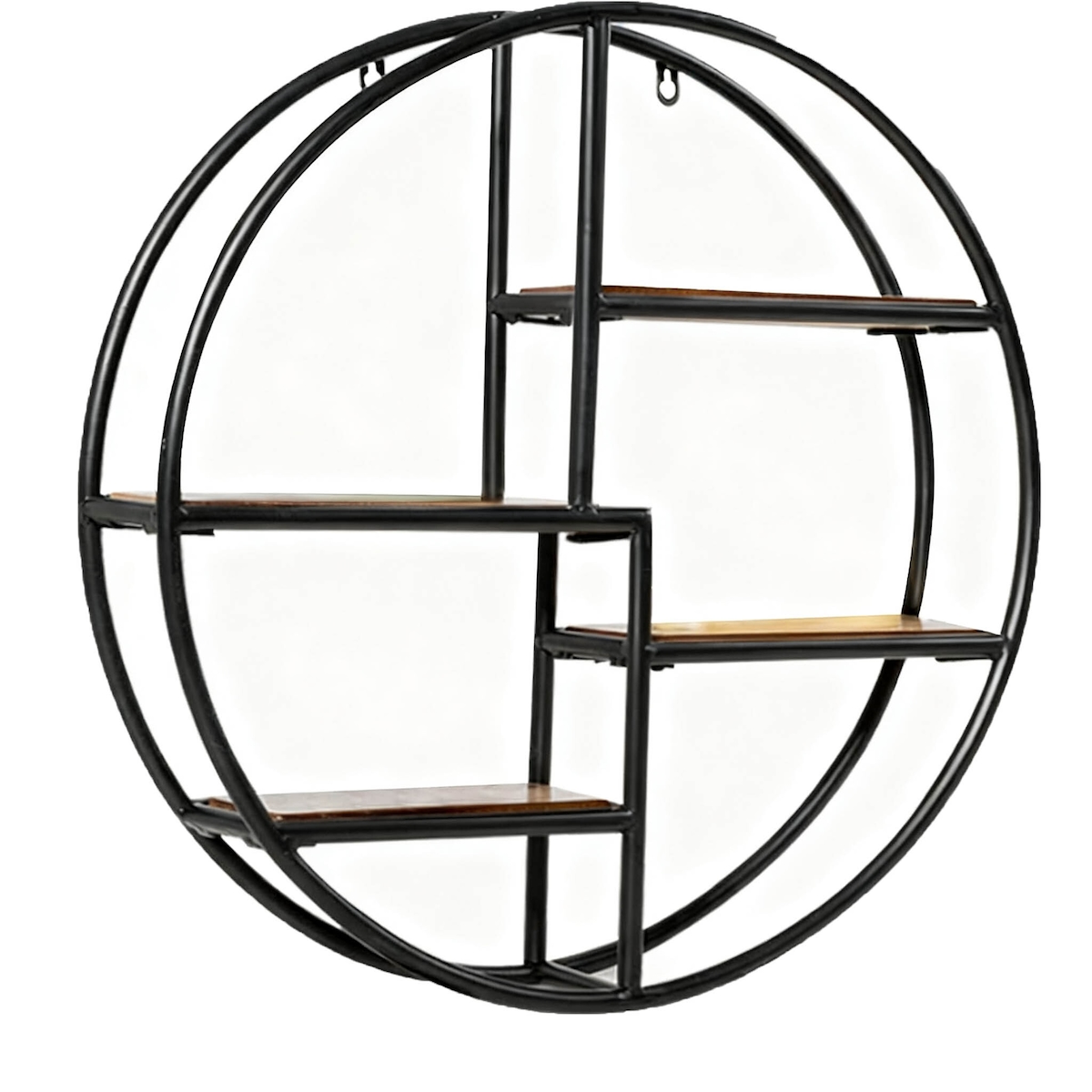 COSTWAY Runde Wandregal, Hängeregal mit 4 Regalböden, Metallregal, Holz, Rundes Bücherregal für Schlafzimmer, Wohnzimmer Image