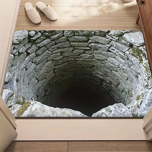 3D-Optische Illusion Teppich Visuelle Falle Fußmatte Rutschfest Wirbel-Loch Design für Eingangsbereich Badezimmer Treppen Innen Außen Diatomaceous Earth Schnell trocknend Absorbierend 20 x 31 Zoll Image