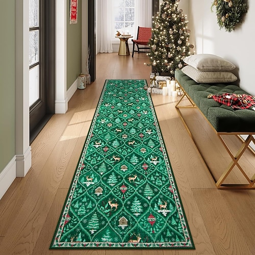 Weihnachts Teppich für Flur Küche Schlafzimmer Wohnzimmer Dekoration Kristall Samt weich rutschfest waschbarer Teppich leicht zu reinigender Fußmatte Feiertags Wohnkultur Image