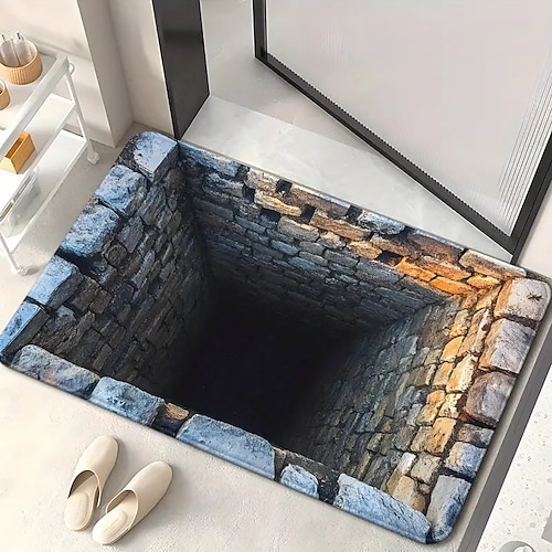 3D-Optische Illusion Teppich Visuelle Falle Fußmatte Rutschfest Wirbel-Loch Design für Eingangsbereich Badezimmer Treppen Innen Außen Diatomaceous Earth Schnell trocknend Absorbierend 20 x 31 Zoll Image