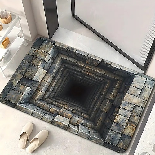 3D-Optische Illusion Teppich Visuelle Falle Fußmatte Rutschfest Wirbel-Loch Design für Eingangsbereich Badezimmer Treppen Innen Außen Diatomaceous Earth Schnell trocknend Absorbierend 20 x 31 Zoll Image