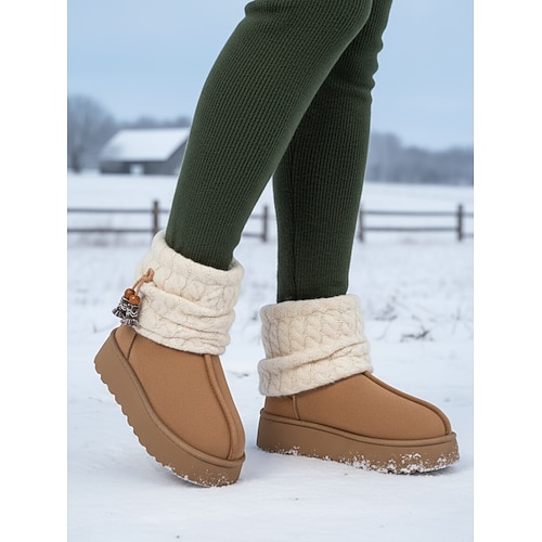 Damen-Winterstiefel aus Strick mit Fleecefutter – gemütlich und warm, ideal für Schneewetter und Outdoor-Aktivitäten Image