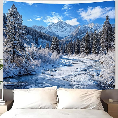 Tapisserie Banner Decke Winter Wonderland 森林 3D Schlafzimmer Wohnzimmer Wohnheim Jugendzimmer Studentenwohnheim Wandveranda Wohndeko Image