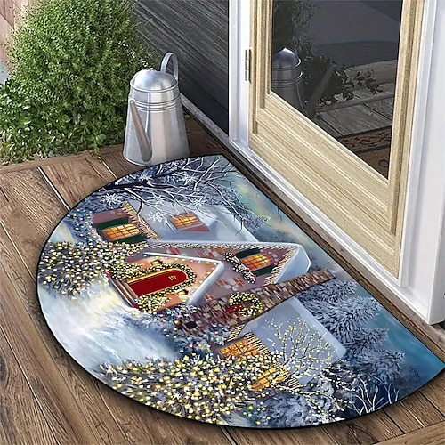 Weihnachtsfußmatte halbrund Eingangsteppich strapazierfähig schmutzabweisend weich rutschfest Fußmatte maschinenwaschbar Teppich Haustür Küche Schlafzimmer Wohnkultur Image