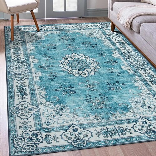 Teppiche für Wohnzimmer und Schlafzimmer große fleckenresistente waschbare weiche rutschfeste Vintage Blumen Oushak Teppich Boho Moody Bauernhaus Stil Sofa Bettseite Wohnkultur Schwarz Braun Image