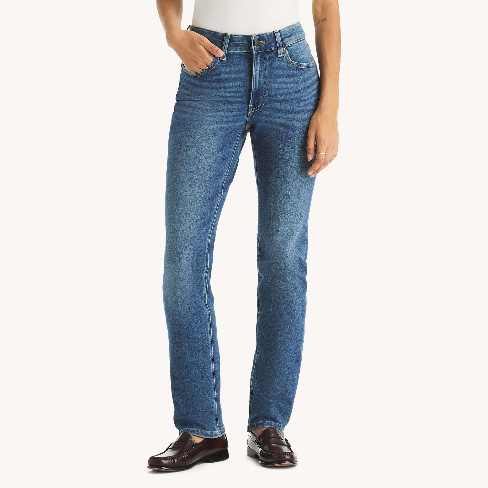 Nautica Women's Mid-Rise Straight Denim 422 (South Beach Aqua), 6