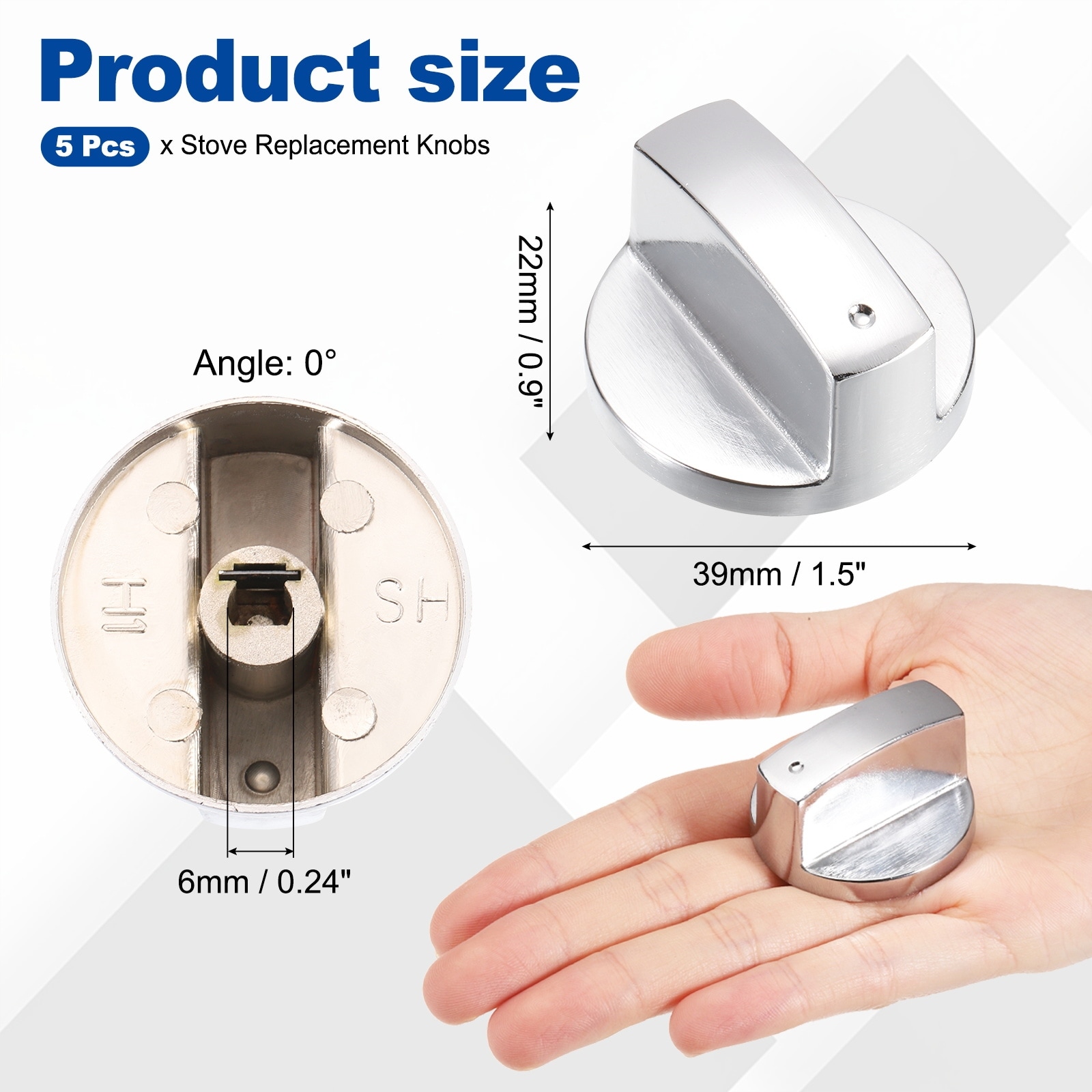 5Pcs Stove Replacement Knobs, 6mm Cooker Replacement Knobs, Silver Tone - Silver Tone