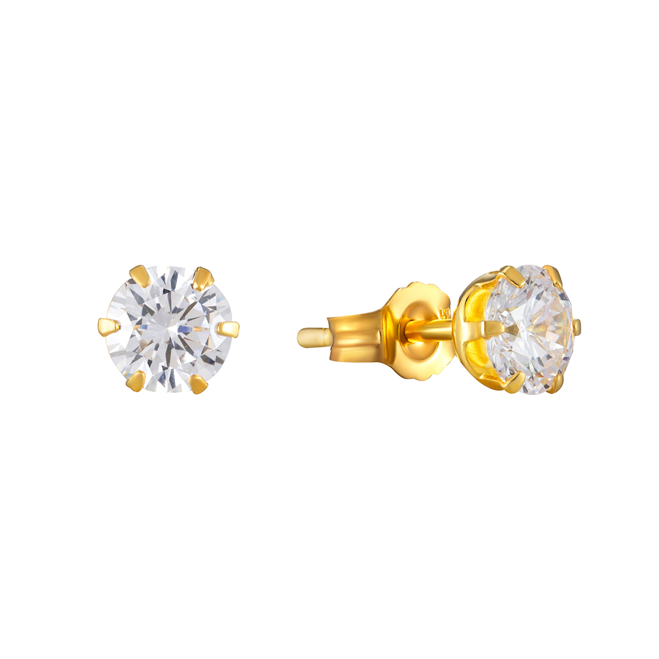 The Jewellery Stockroom Womens 18ct Yellow Gold Plated Sterling Silver 5mm White Cubic Zirconia Solitaire Stud Earrings - One Size