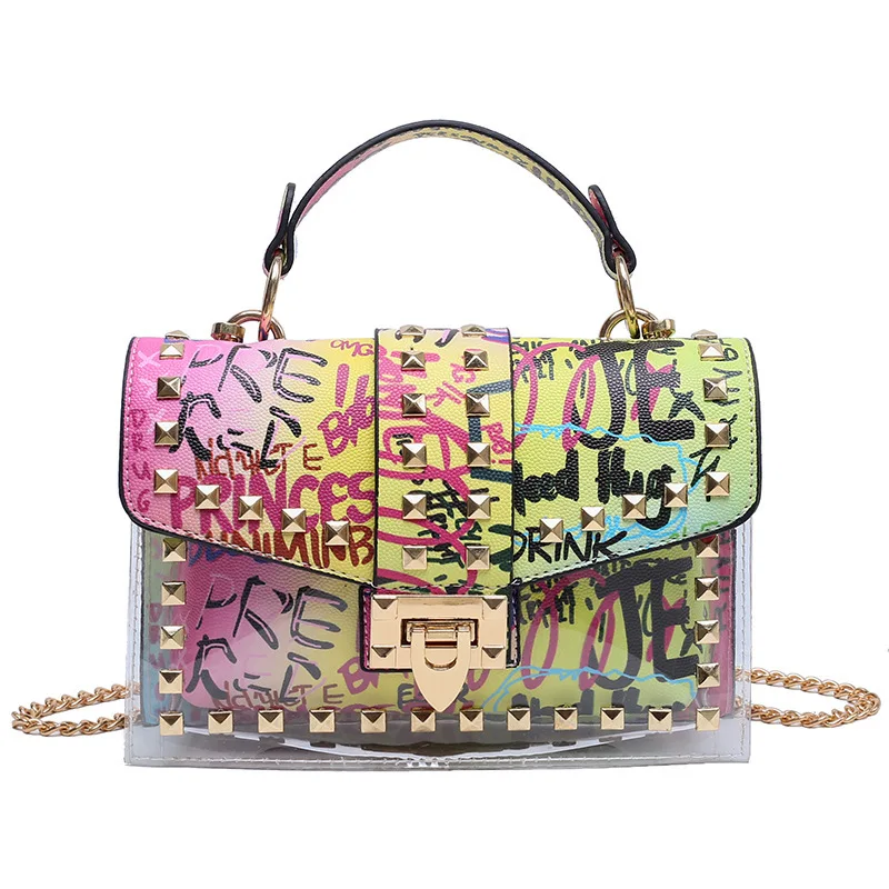 Borse a tracolla con graffiti borchiati da donna di marca Borsa a tracolla di moda per borse da donna firmate di lusso femminili 2023 di alta qualità