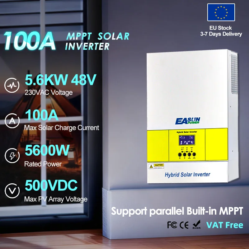 Onduleur Soalr 5.6KW 48V avec wifi MPPT 100A onduleur à onde sinusoïdale pure onduleur Soalr parallèle entrée PV 500Vdc 5500W puissance