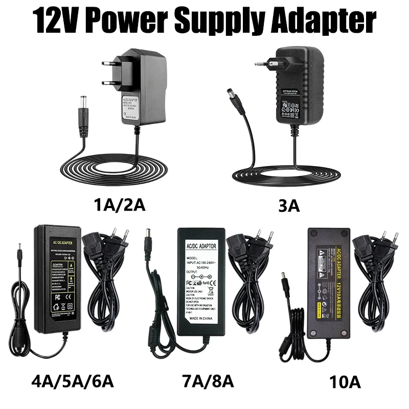 Alimentatore 12V AC 220V A DC 12V Adattatore di alimentazione 1A 2A 3A 4A 5A 6A 7A 8A 10A Trasformatore da 220 V A 12 V Alimentatori LED