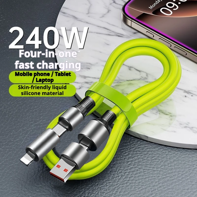 Vier-in-eins 240 W superschnellladendes Mobiltelefon-Datenkabel Doppelkopf Typ-C-Schnittstelle Ladekabel Tablet Computer Auto Image