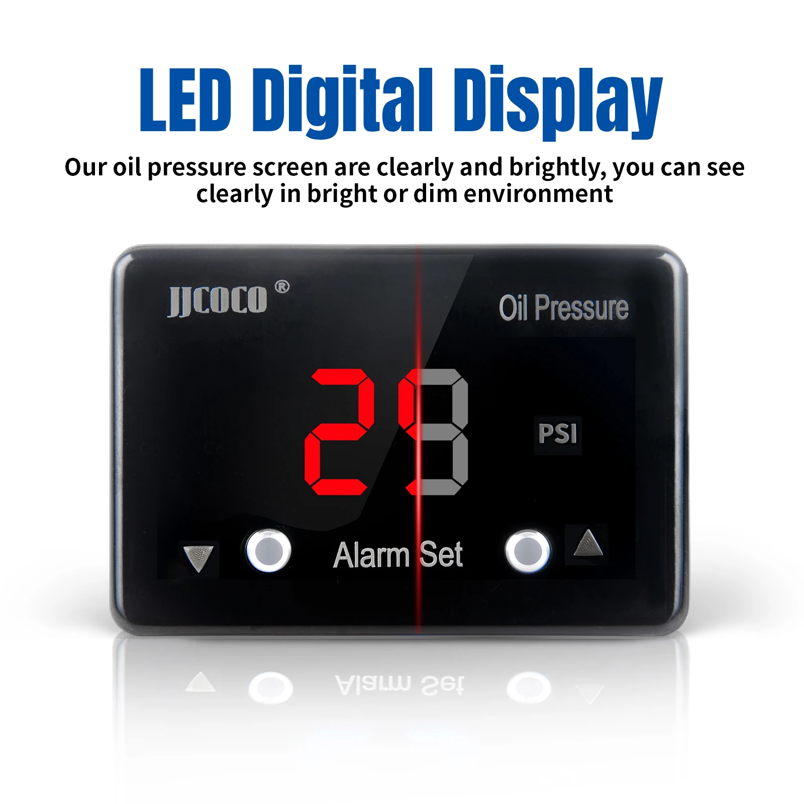 JJCOCO MINI 12 V Öldruckmesser, rotes/blaues Display mit 1/8 NPT 0–1,6 MPA (0–232 PSI) Sensor mit Pieptonalarm Image
