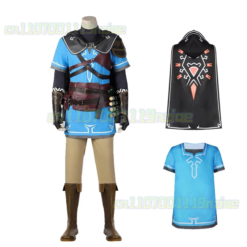 Zelda: Cosplay Tears Of The Kingdom Link Cosplay Kostüm Umhang Uniform T-Shirt für Erwachsene Mann Halloween Karneval Party Anzug Image
