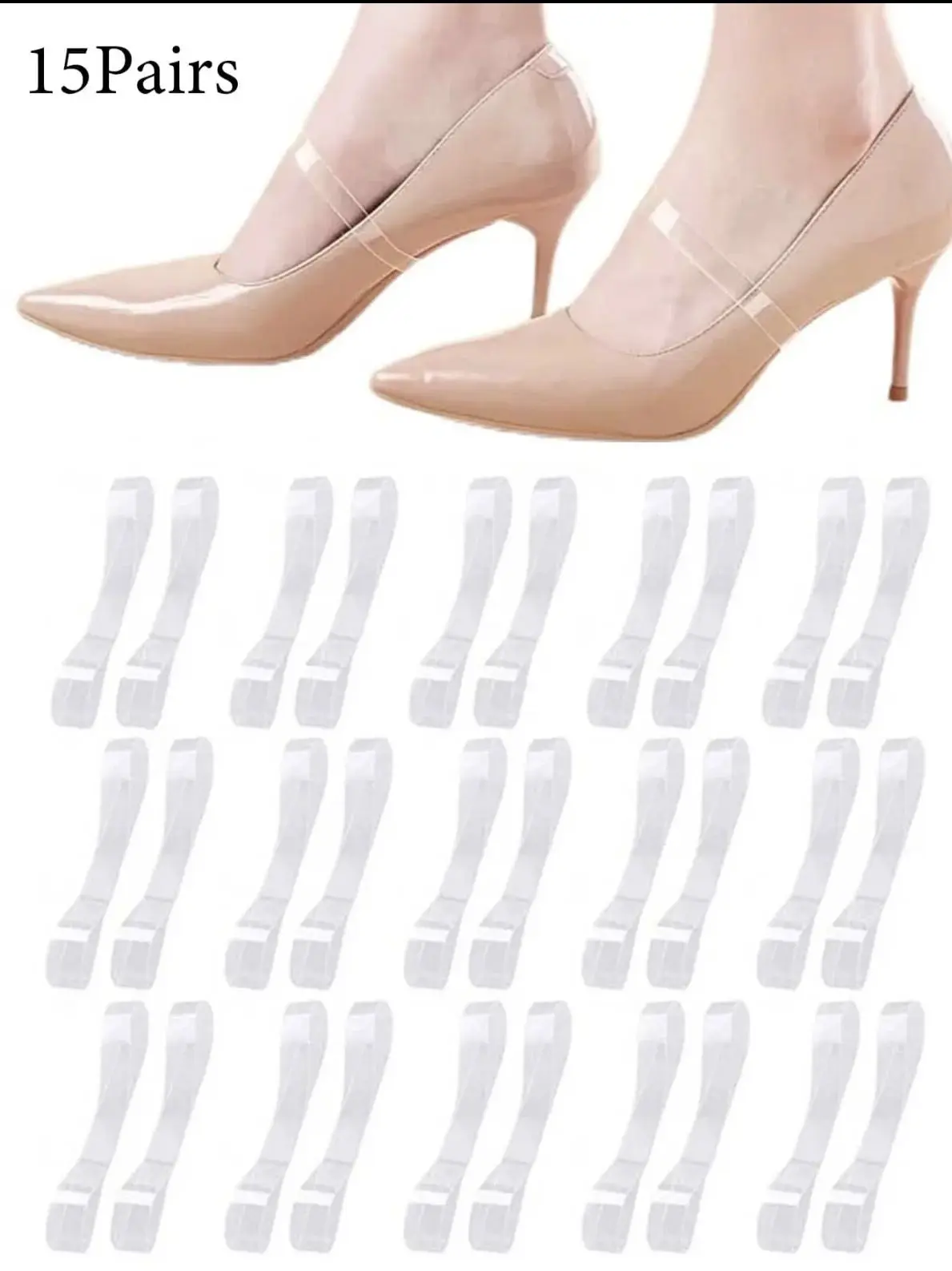 15 Paar transparente Schnürsenkel, transparente, elastische, unsichtbare High-Heel-Schnürsenkel – rutschfeste Riemen für Damenschuhe – strapazierfähiges Kunststoffmaterial, pflegeleicht, Hand- oder Image