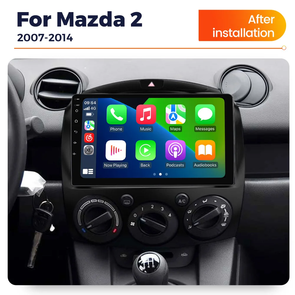 NEUE Android 14 OS IPS Auto Radio Für Mazda 2 Mazda2 DE 2007-2014 Drahtlose Carplay Auto Multimedia Player GPS stereo Navigation Auto GPS Multimedia Radio, 8-Kern DSP ohne DVD Player, 2Din Stereo
