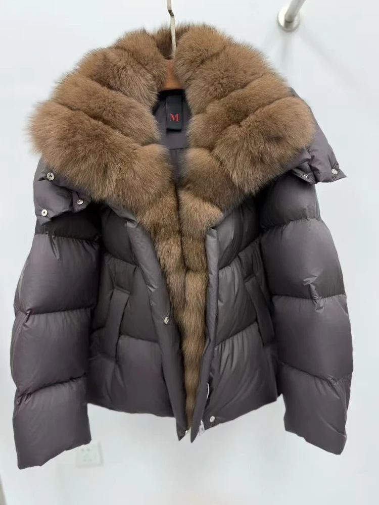 Down Jacket Women New Real Fur Jacket White Goose Down Coat Winter Thick Warm Casual Winter Coat Natural Fox Fur Collar Autumn