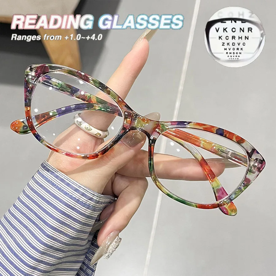 Modische Cat-Eye-Lesebrille mit Blumenmuster für Damen, Lesebrille für ältere Menschen von 1,0 bis 2,0, verschreibungspflichtig nicht im Lieferumfang enthalten Image