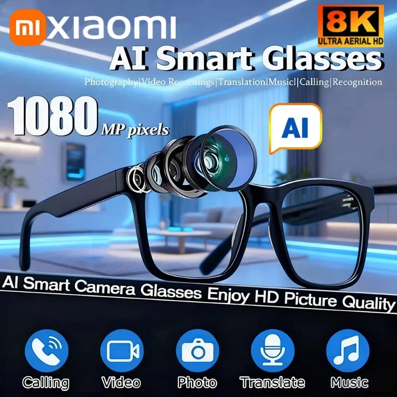 Xiaomi 8K HD AI Smart Brille Photochrome Multifunktions Bluetooth Anruf Sprachassistent Musik Player Übersetzen Kamera Brille Image