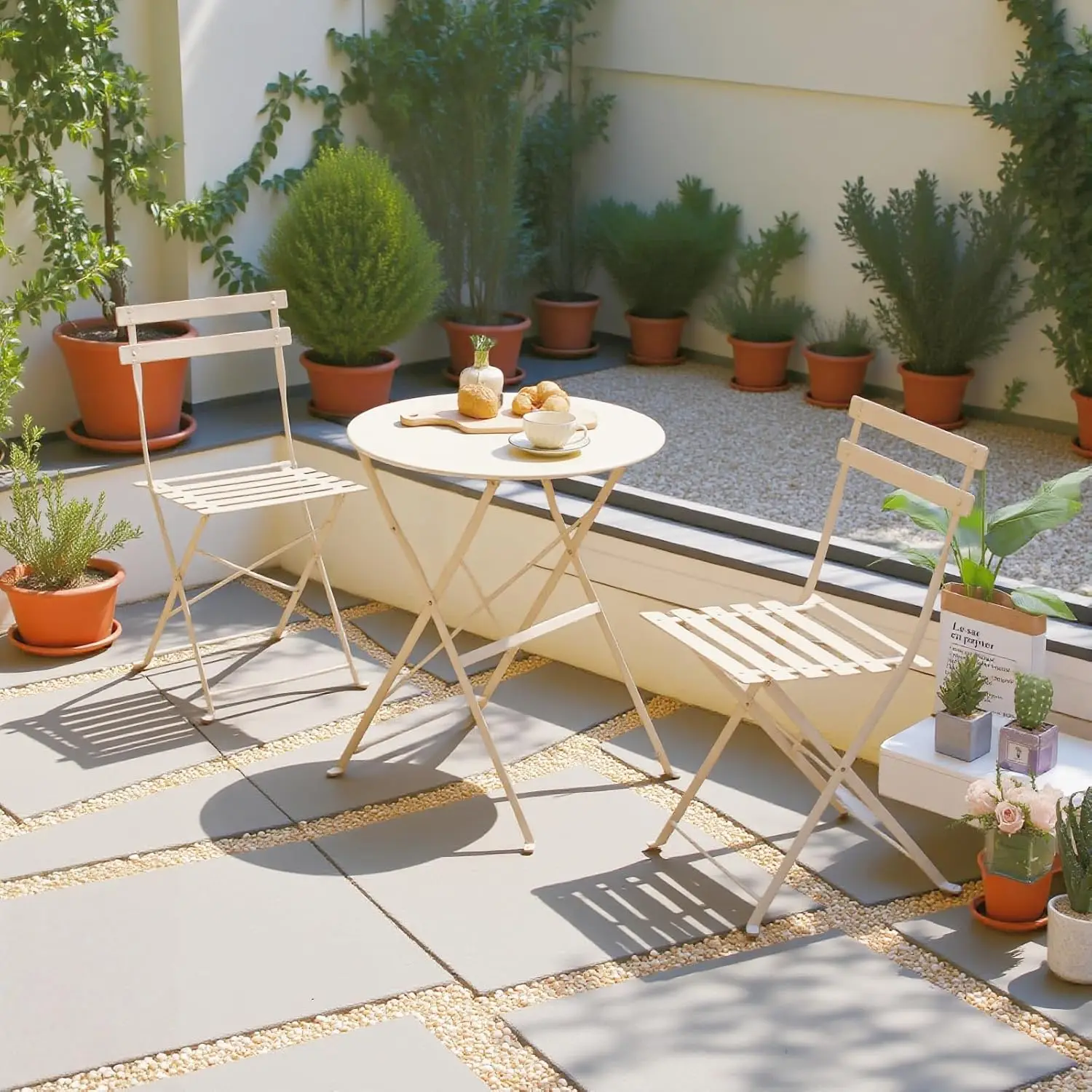 Bistrotisch mit 2 Stühlen, Bistro Set 3-teilig klappbar Balkontisch mit 2 Stühlen Gartenmöbel wetterfestes Balkonset Balkonmöbel