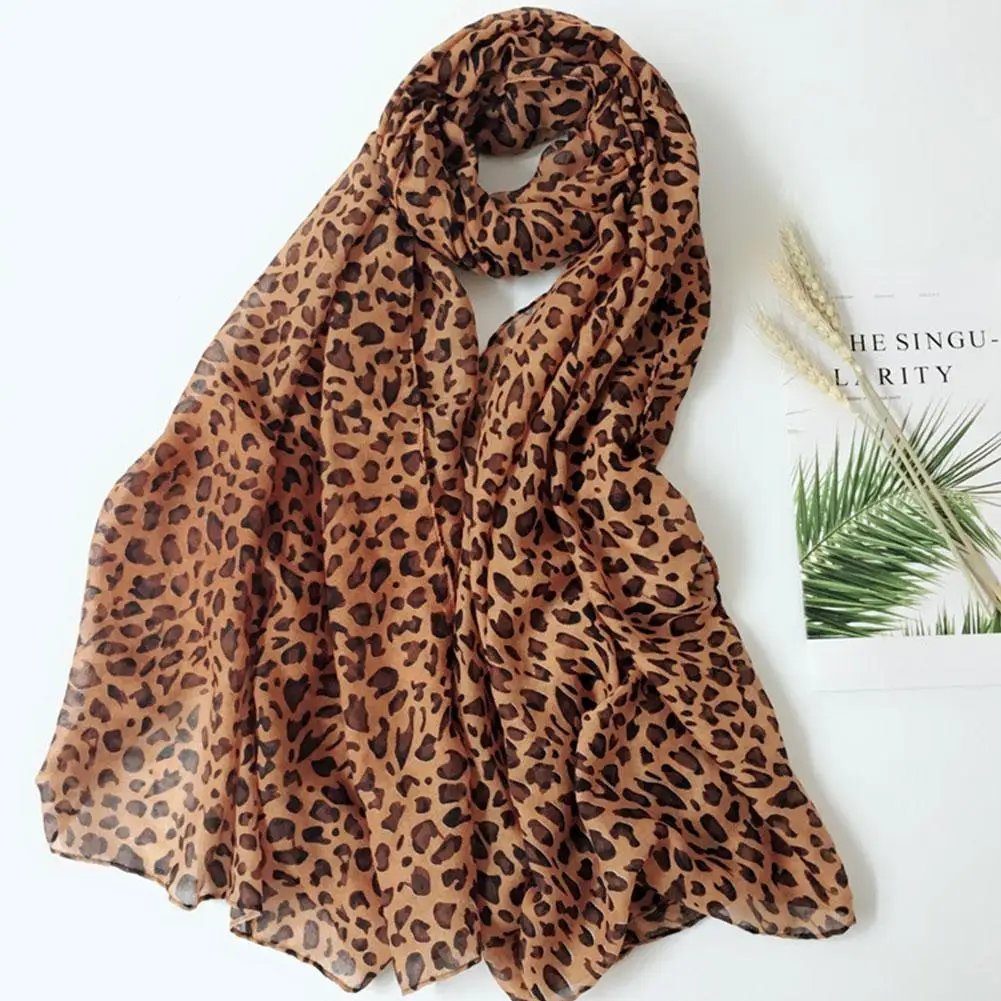Leopard Druck Chiffon Georgette Seide Schal Frauen Foulard Lotus Blatt Lange Schal Sommer Elegante Schal Schals Muslimischen Stil
