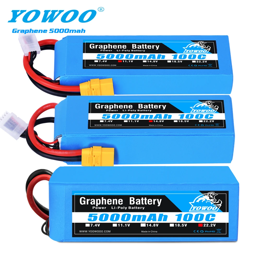1 Stück yowoo rc Graphen batterie Lipo 2s 7,4 v 3s 11,1 v 4s 14,8 5s 18,5 v 6s 22,2 v 5000mah 3000mah 2200mah 100c xt60 Auto hubschrauber Image