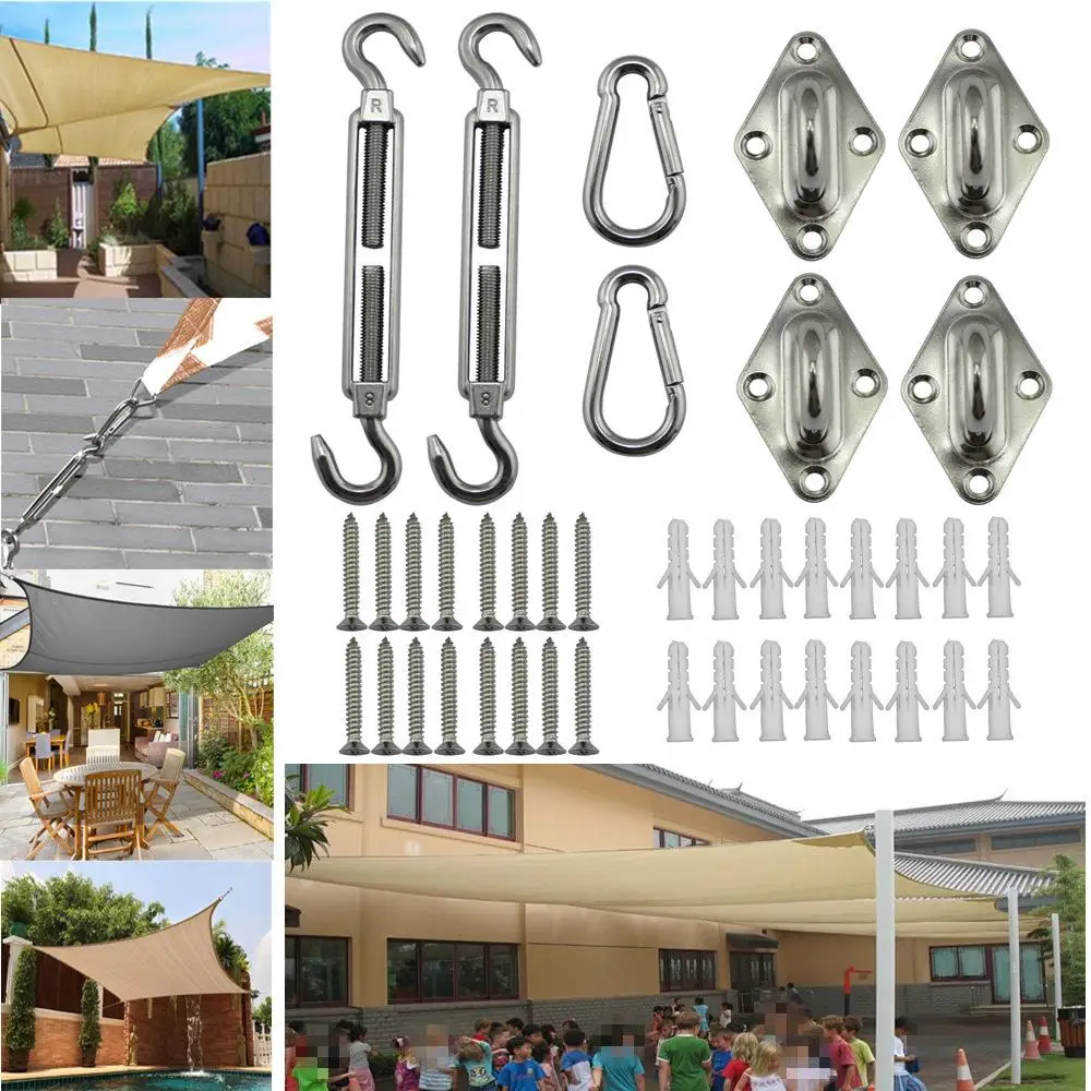 40 Stück Sonnenschutz Segel Baldachin Hardware Kit 304 Edelstahl Spannschloss Pad Auge Karabiner Clip Haken Schrauben Silber Image