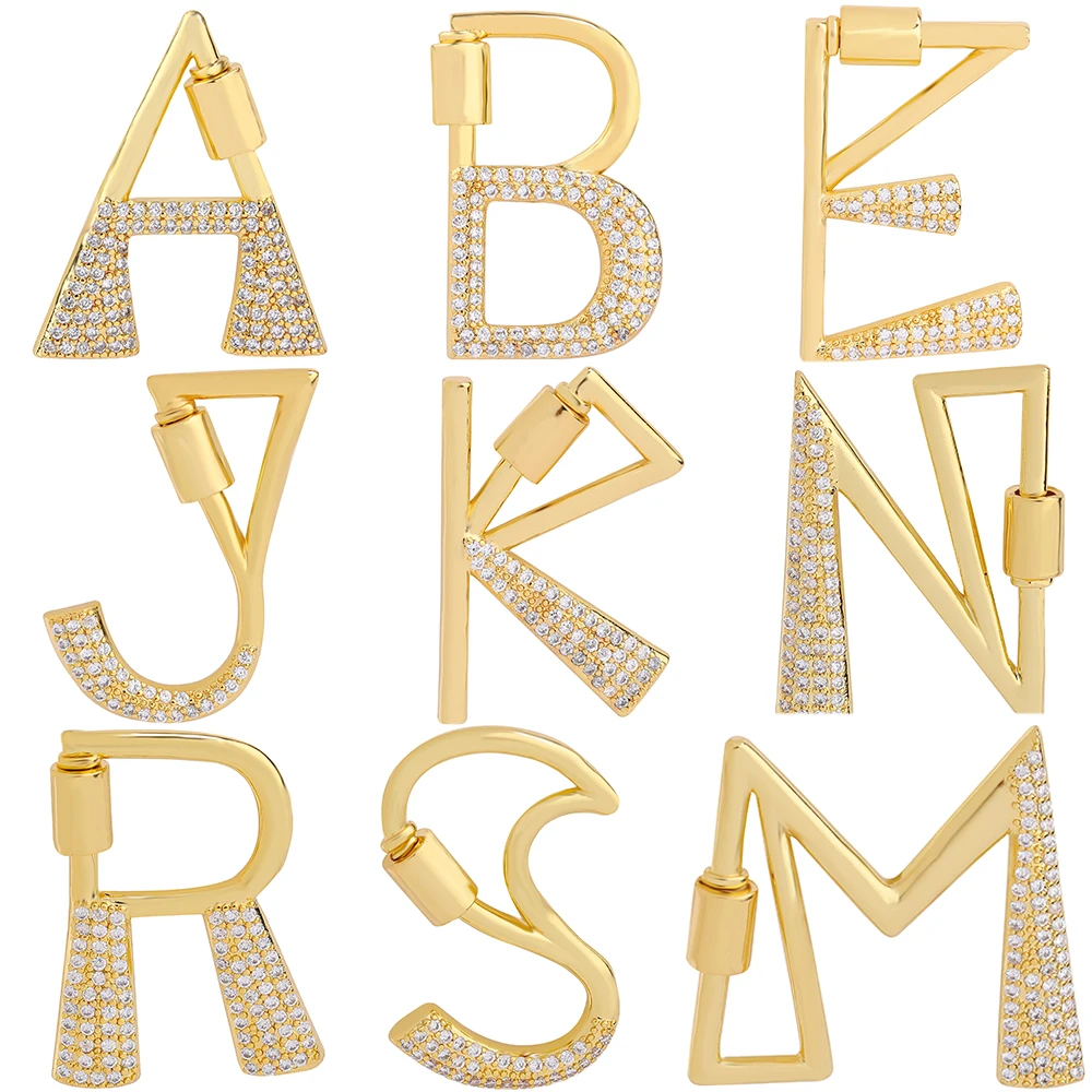 Juya 18 Karat vergoldete 26 Alphabet Buchstaben Anhänger Verschlüsse Bolzen Karabiner Verschlüsse für DIY Frauen Mesh Ketten Name Schmuckherstellung Image