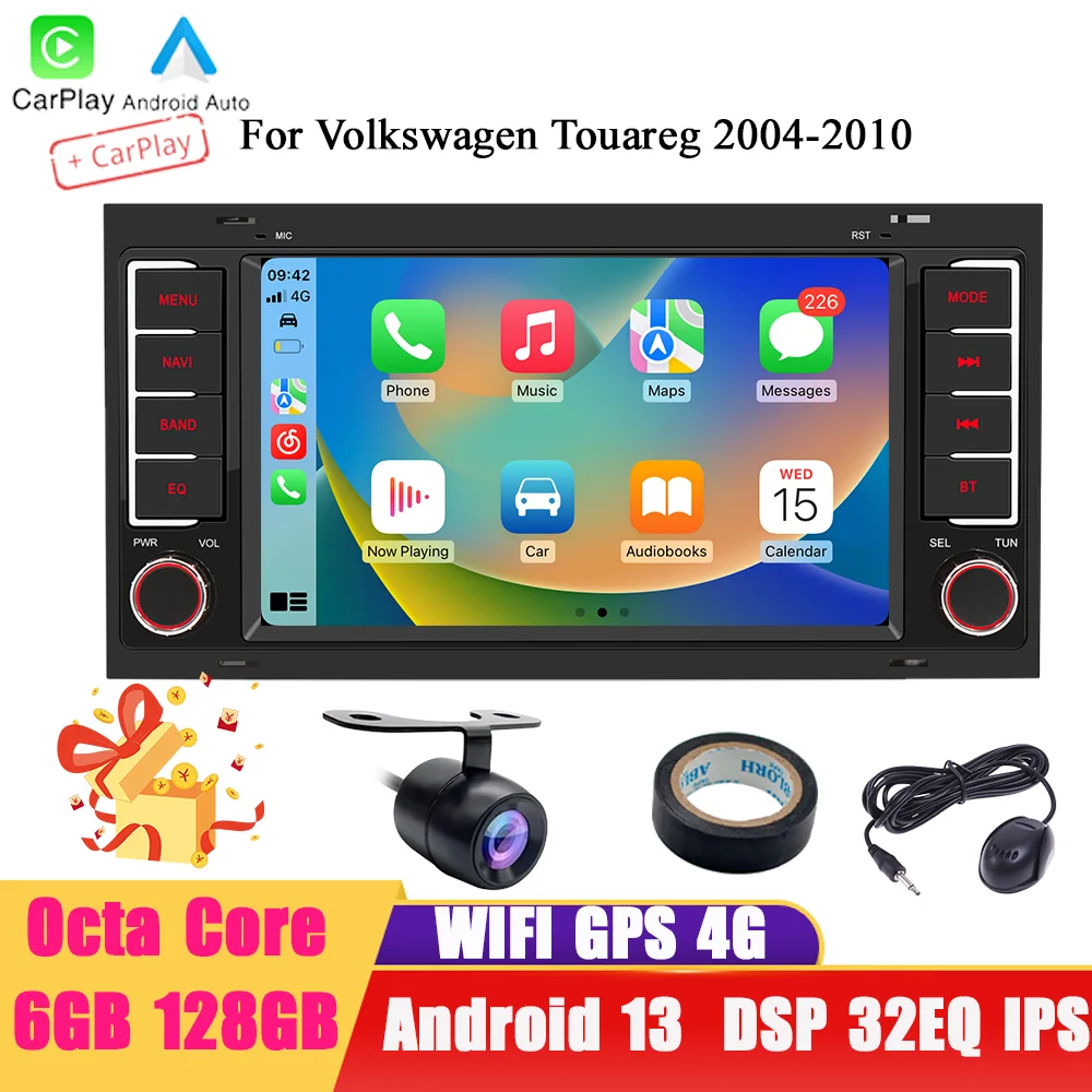 BQCC 7 Zoll Android 13 Octa Core GPS Navigation WIFI 4G Autoradio Mirrorlink Carplay Autoradio für Volkswagen Touareg 2004-2010 Image
