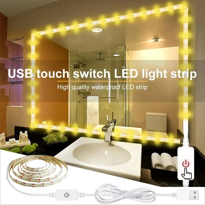 LED-Lichtleiste 2835, flexible Beleuchtung, USB-Touch-Schalter, dimmbar, flexibel, warm/weiß, Schrank-LED-Streifen für Spiegel, Treppenbeleuchtung