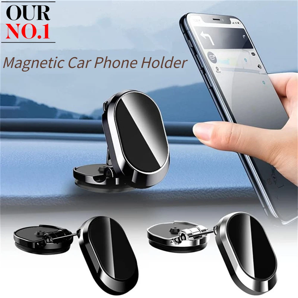 360 ° Drehbare magnetische Autotelefonhalterung, faltbar, starke Magnethalterung, unterstützt GPS für iPhone, Samsung, Xiaomi, Mobiltelefon Image