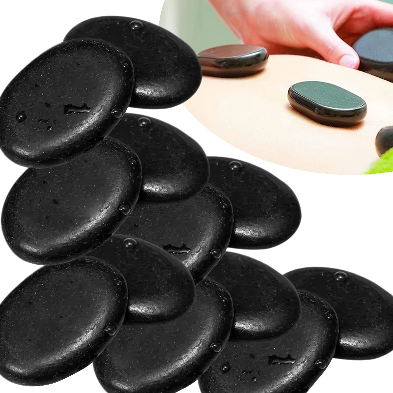 12 Stück 4 x 6 cm Spa Hot Stone Beauty Stones Massage Lava Naturstein Hot Stress abbauen RELAX Jade Massage Set Zehenmassage Image