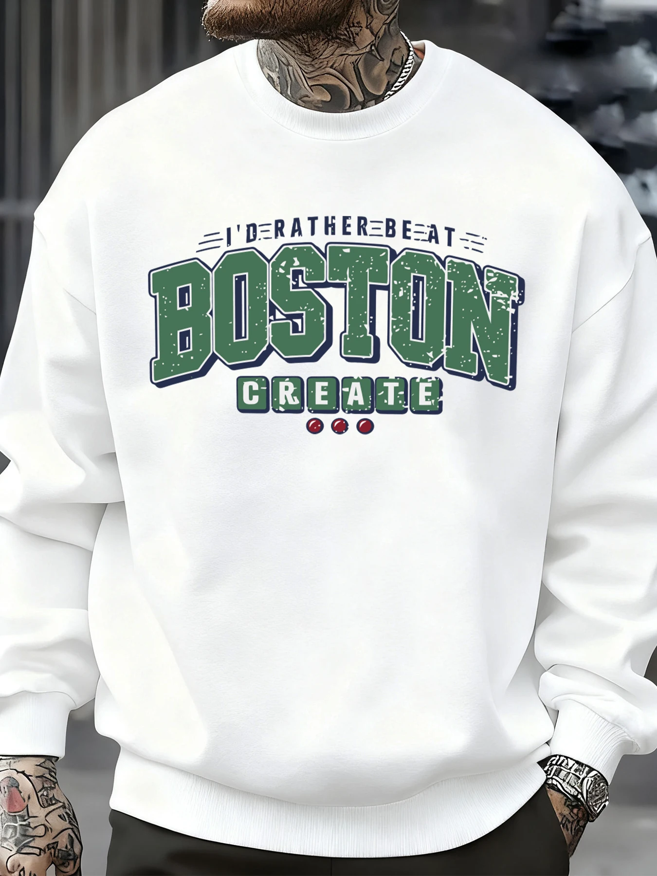 I'D Rather Be At Boston Create Prints Herren Pullover Weiches Fleece-Sweatshirt O-Ausschnitt Modekleidung Hip Hop Top Lässige Pulovers