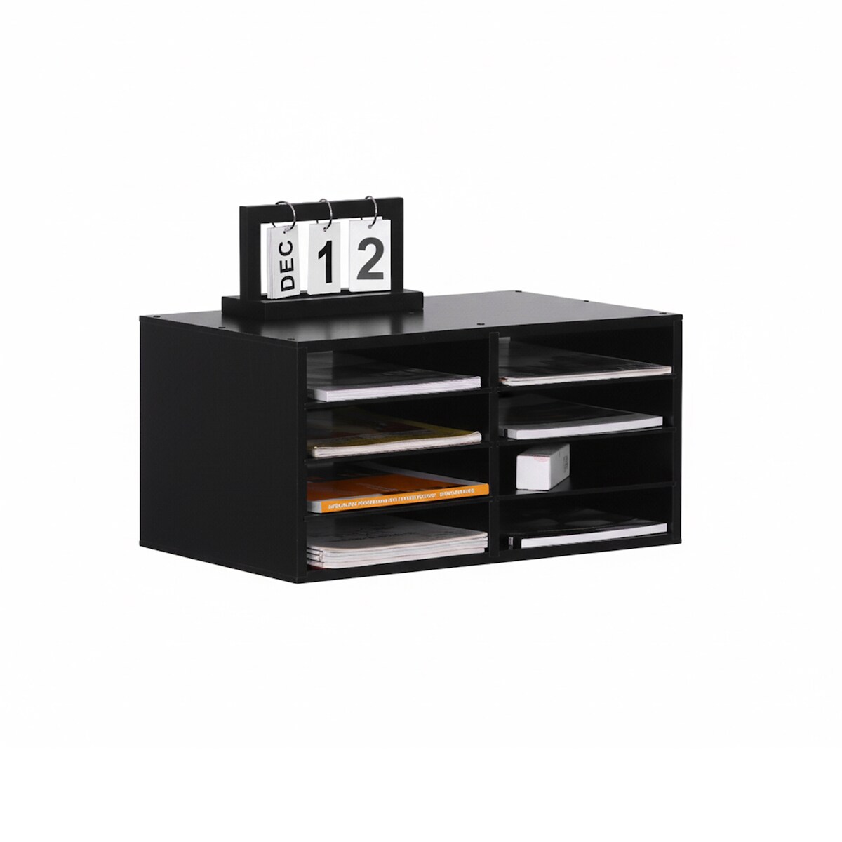 Relaxdays Dokumentenablage Bambus, DIN A4, 8 Fächer, Büro, Home Office, HBT 25x49x31 cm, Schreibtisch Organizer, schwarz Image
