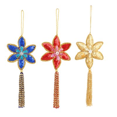 Beaded ornaments, 'Poinsettia' (set of 3)