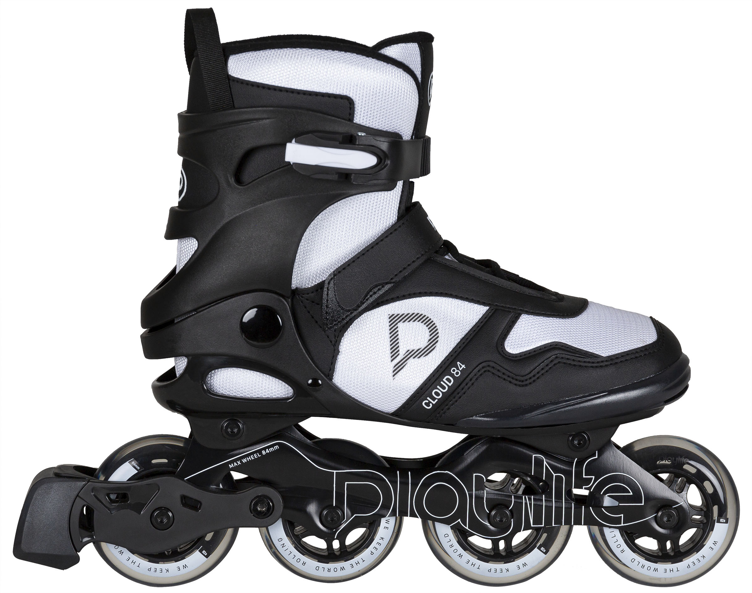 Inlineskates PLAYLIFE "Cloud Black/White 84" Gr. 44, schwarz-weiß (schwarz, weiß), Inlineskates_Rollschuhe, Kinder, 44 (bis 100 kg), Kunstfaser, Lederimitat