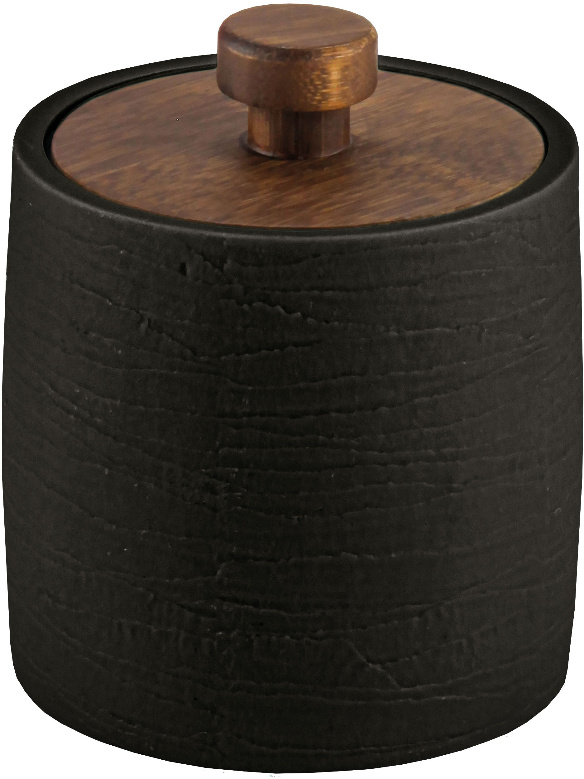 Aufbewahrungsdose KLEINE WOLKE "Harper", schwarz, B:9,1cm H:11,2cm T:9,1cm, Bambus, Polyresin (Kunststein), Aufbewahrungsboxen, Wattedose mit Holzdeckel