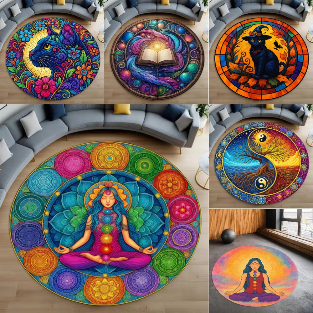Kreative Meditation Yoga runder Teppich Anti-Rutsch-Teppich für Wohnzimmer Sofa Dekor Schlafzimmer Teppich Übung der Lesereich Bodenmatte Image