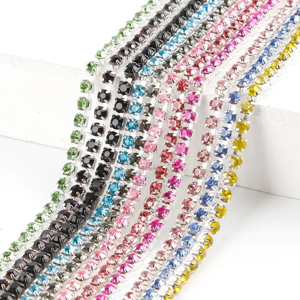 1M Nähen Kristall Strass Kette SS6 SS8 SS10 SS12 Schwarz/Silber Basis Klaue Gule auf Strass Trim Kette DIY Handwerk Zubehör Image