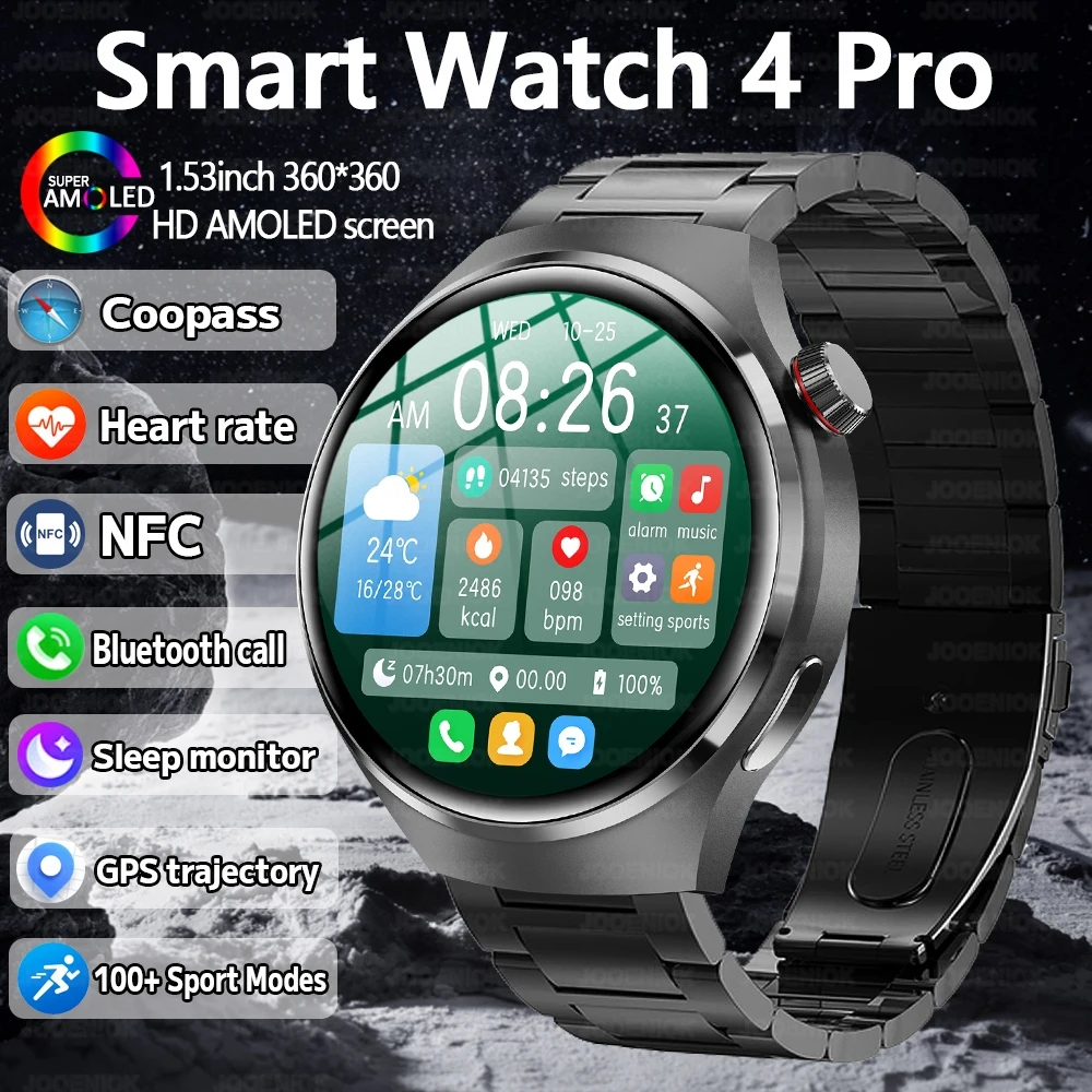 2025 Neue Uhr 4 Pro NFC GPS Smart Watch Männer 1,53-Zoll AMOLED Display 100+ Sportmodi Bluetooth Anruf High-End-Smartwatch Mann Image