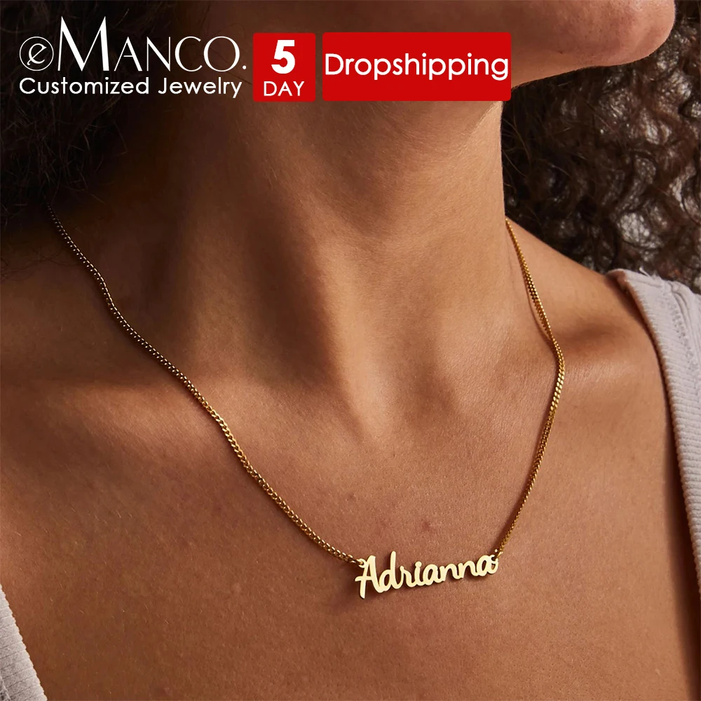 eManco Collana con nome in acciaio inossidabile Moda personalizzata Lettera personalizzata Collana girocollo color oro con ciondolo targhetta regalo
