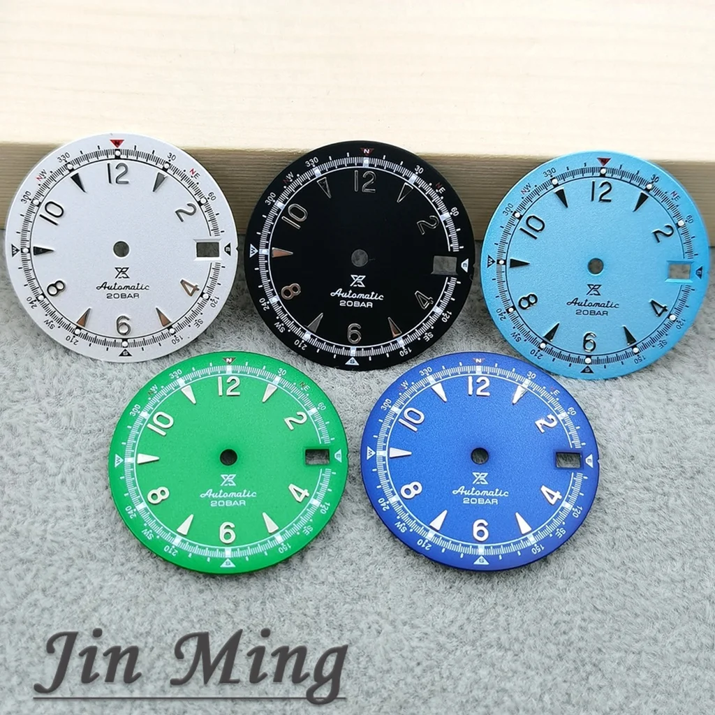 Hohe Qualität 28,5mm Weiß Schwarz Blau Grün Datum NH35 Matte Zifferblatt Grün Leuchtend Für SKX Mod Für NH35 NH36 4R 7S Bewegung