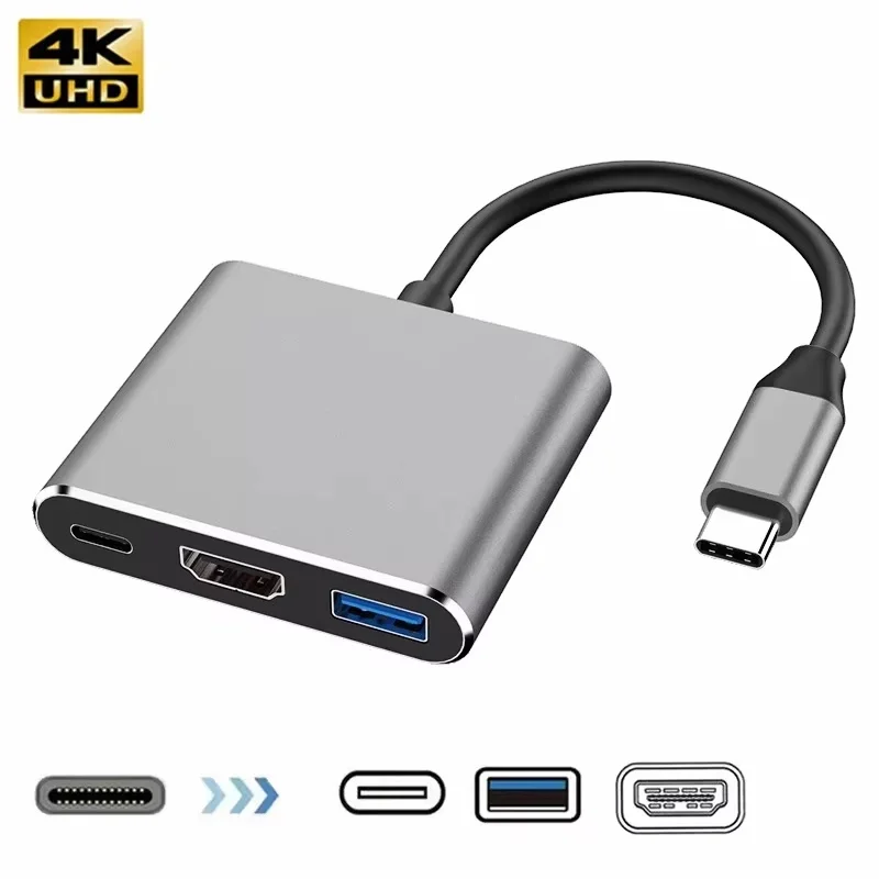 3 In 1 USB Hub USB C zu HDMI-kompatibel Splitter HUB Typ-C zu HDMI USB 3,0 Docking Station Für Macbook Samsung Huawei Laptop PC Image