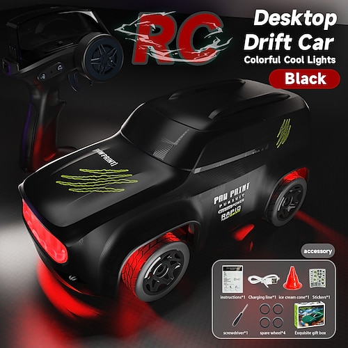 Mini voiture RC de dérive de bureau - Voiture de course télécommandée électrique à pleine échelle avec vitesse et lumières contrôlables - Jouet amusant d