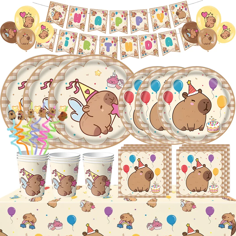 Neue Capybara Geburtstag Dekoration Capybara Geschirr Party Luftballons Tassen Platte Kit Banner Hintergrund Cartoon Deco Liefert Set Image