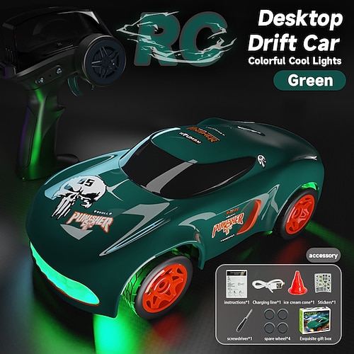 Mini voiture RC de dérive de bureau - Voiture de course télécommandée électrique à pleine échelle avec vitesse et lumières contrôlables - Jouet amusant d